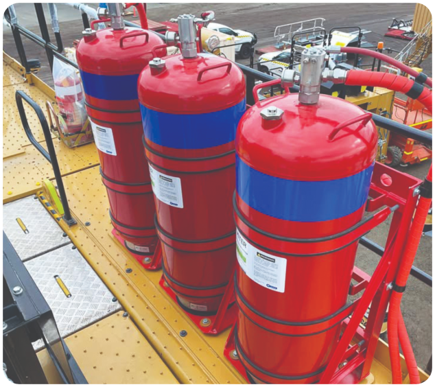 Muster fire suppression cylinders